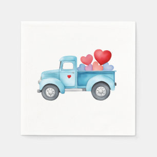 Serviette En Papier Petit Camion bleu Saint Valentin