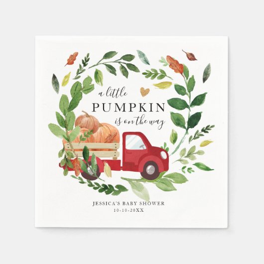 Serviette En Papier Petit Camion Citrouille tombe dans le Baby shower (Devant)