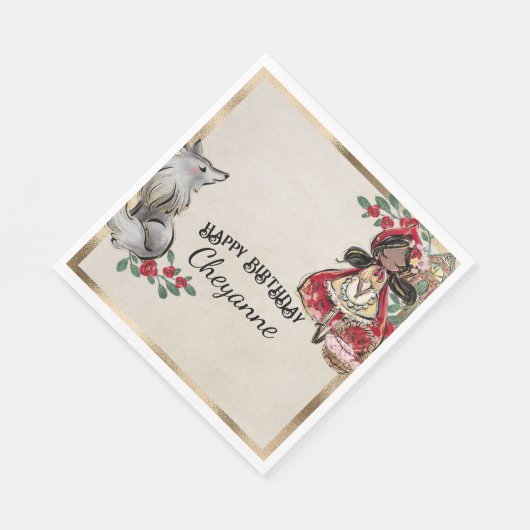 Serviette En Papier Petit Chaperon Rouge Avec Cheveux Noir (Coin)