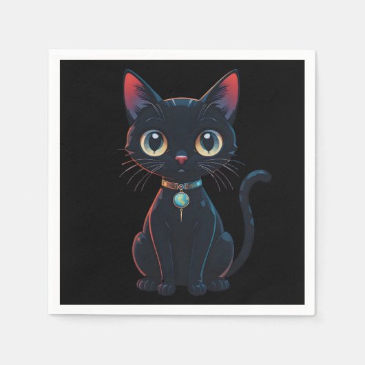 Serviette En Papier Petit Chat Noir Effrayant (Devant)