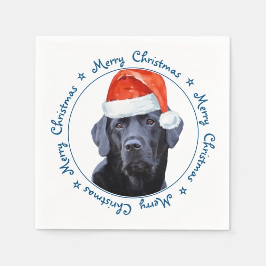 Serviette En Papier Petit chien Joyeux Noël Noir Labrador (Devant)
