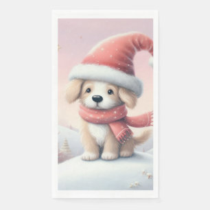 Serviette En Papier Petit chiot de Noël en chapeau santa