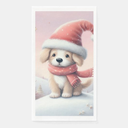 Serviette En Papier Petit chiot de Noël en chapeau santa (Devant)