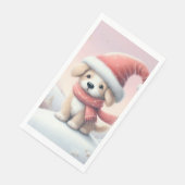Serviette En Papier Petit chiot de Noël en chapeau santa (Coin)