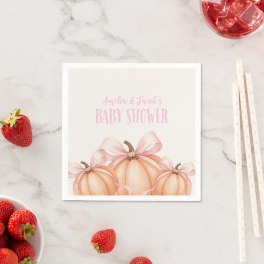 Serviette En Papier Petit Citrouille, arc rose, serviettes de soirée C (En situation)