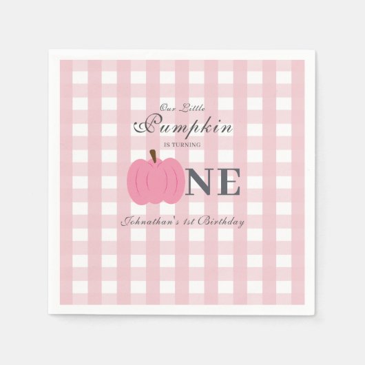 Serviette En Papier Petit Citrouille Automne Pastel Rose Premier Anniv (Devant)