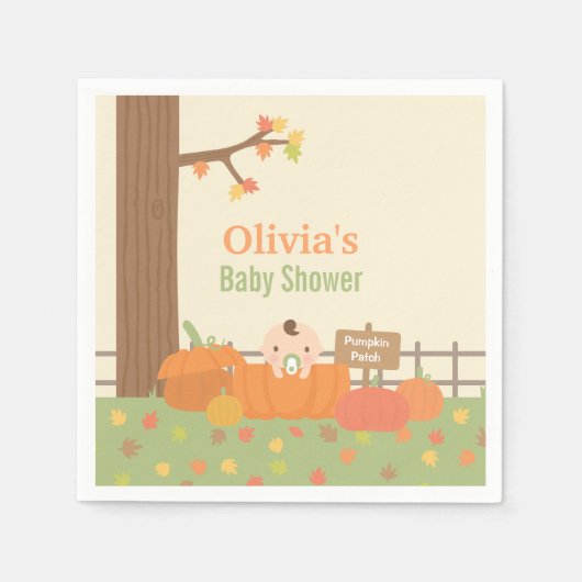 Serviette En Papier Petit Citrouille Automne Thème Baby shower Fournit (Devant)