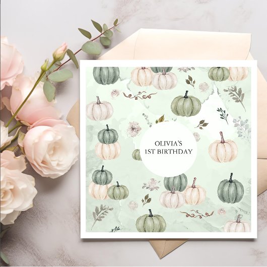 Serviette En Papier Petit Citrouille Automne Vert anniversaire