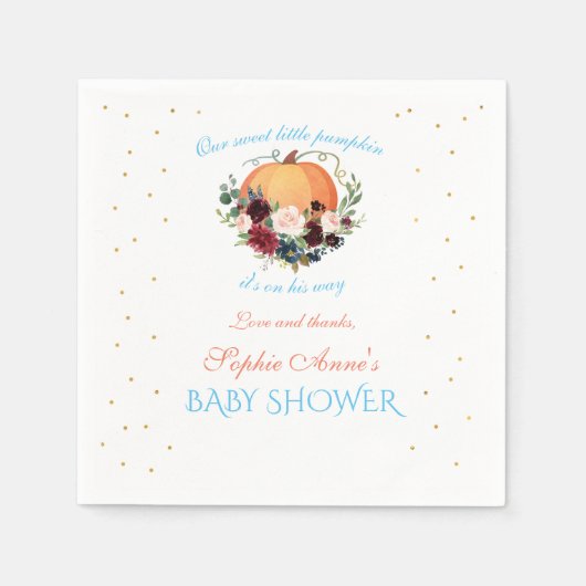 Serviette En Papier Petit Citrouille Baby shower floral Bourgogne (Devant)