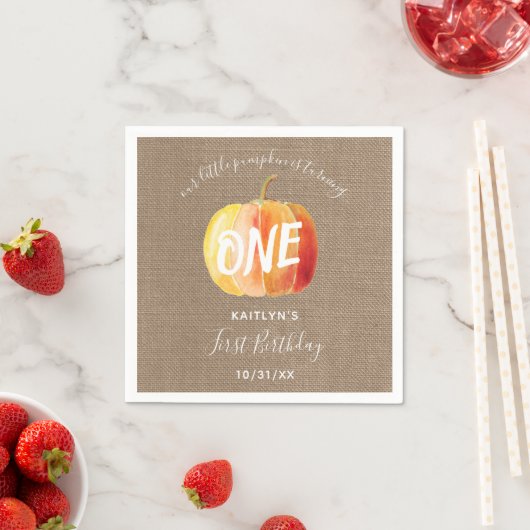 Serviette En Papier Petit Citrouille Rustique Burlap 1er anniversaire (En situation)