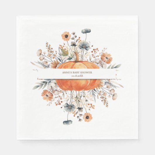 Serviette En Papier Petit Citrouille Sur Le Chemin Baby shower Automne (Devant)