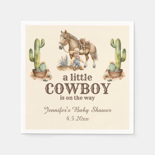 Serviette En Papier petit cowboy en chemin, baby shower garçon occiden (Devant)