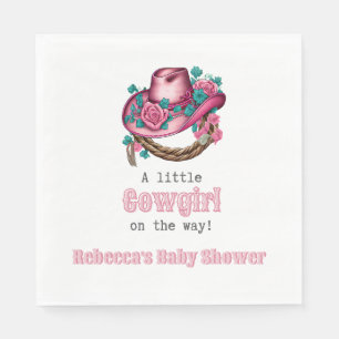 Serviette En Papier Petit Cowgirl Western rose Casquette Baby shower f