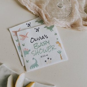 Serviette En Papier Petit Dino Dans Le Chemin Baby shower Dinosaur