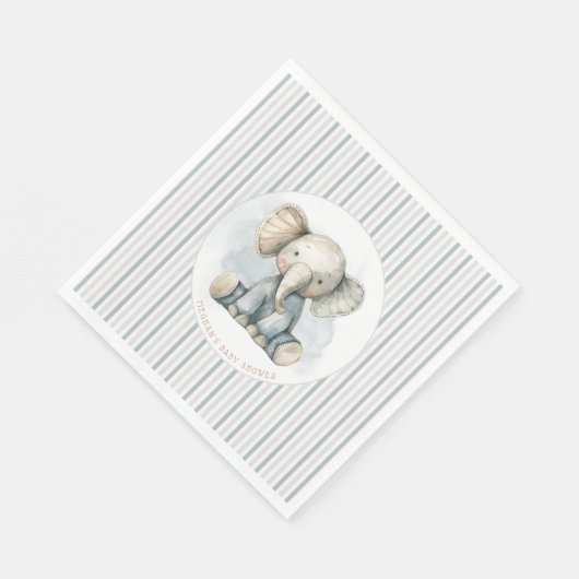 Serviette En Papier Petit Eléphant d'arachide Baby shower bleu rayé (Coin)