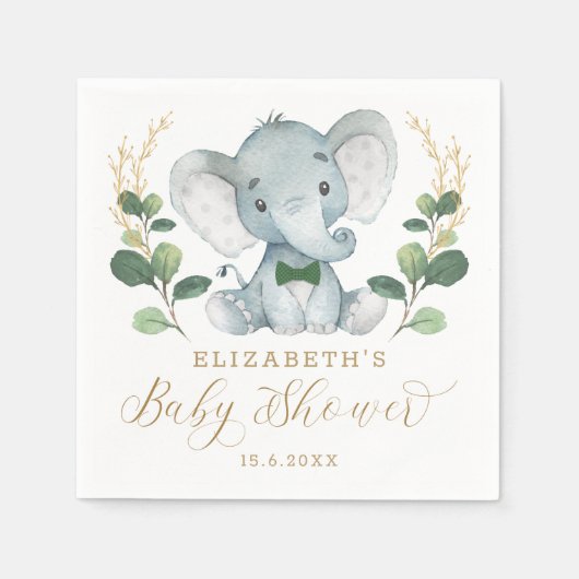 Serviette En Papier Petit éléphant petit Baby shower de verdure (Devant)