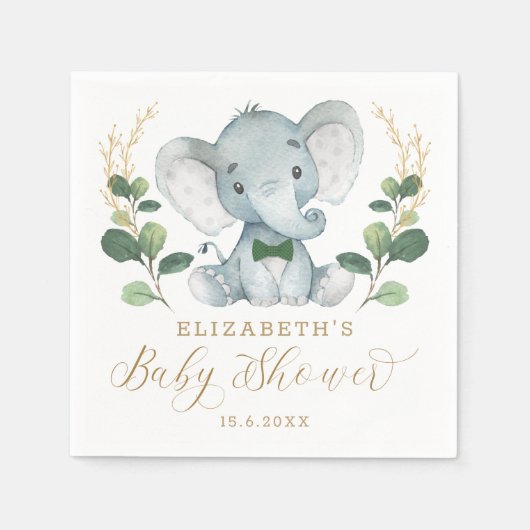 Serviette En Papier Petit éléphant petit Baby shower de verdure (Devant)