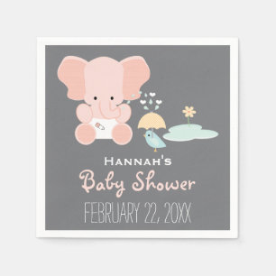 Serviette En Papier Petit éléphant rose dans Diapers Baby shower d'ois