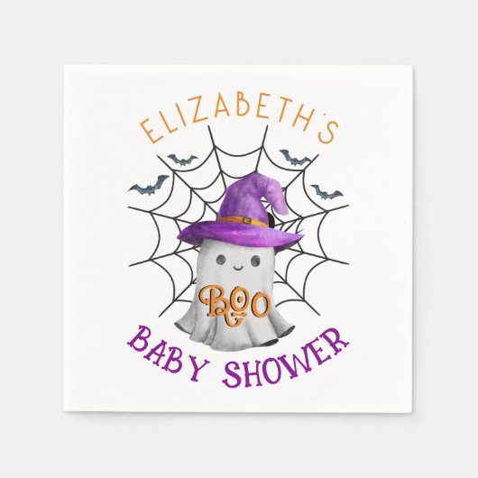 Serviette En Papier Petit fantôme mignon et baby shower BOO spiderweb (Devant)