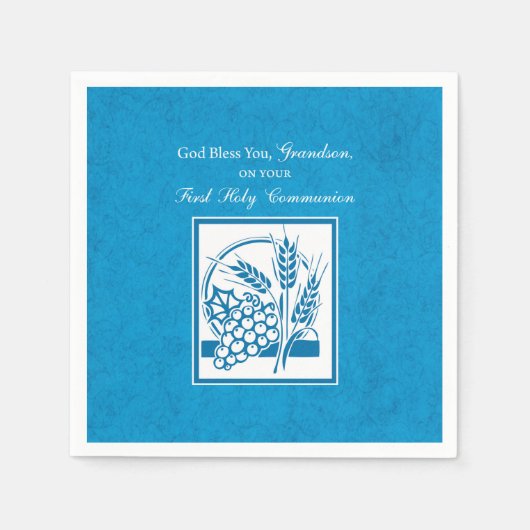 Serviette En Papier Petit-fils Première communion Bleu, Blé, Raisins (Devant)