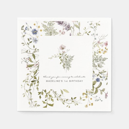 Serviette En Papier Petit Fleur sauvage | Fête d'anniversaire florale (Devant)