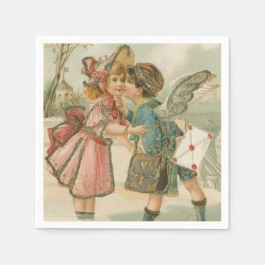 Serviette En Papier Petit garçon et fille en Saint-Valentin rose (Devant)
