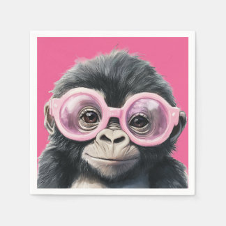Serviette En Papier Petit Gorilla avec lunettes roses - Arrière - plan