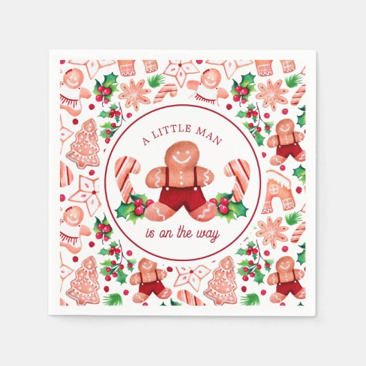 Serviette En Papier Petit Man Gingpain Baby shower de Noël (Devant)