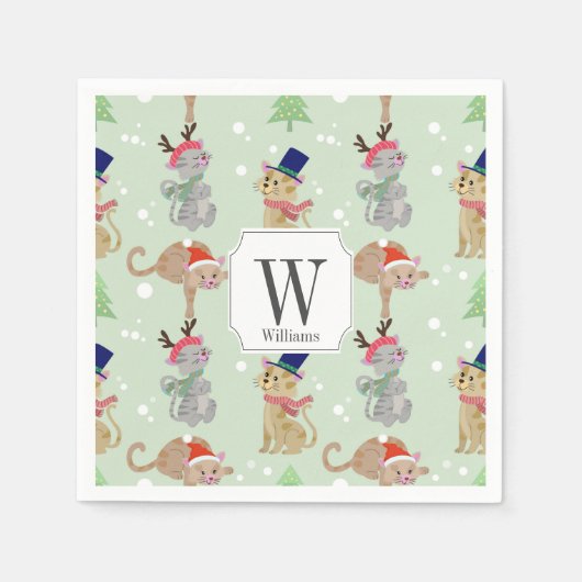 Serviette En Papier Petit Noël chats classe Design (Devant)