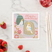 Serviette En Papier Petit Oiseau Arc-en-ciel rose fille premier annive (En situation)