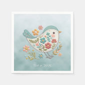 Serviette En Papier Petit Oiseau Bleu Fleurs Roses serviettes (Devant)