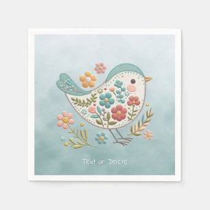 Serviette En Papier Petit Oiseau Bleu Fleurs Roses serviettes