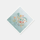 Serviette En Papier Petit Oiseau Bleu Fleurs Roses serviettes (Coin)