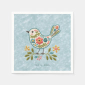 Serviette En Papier Petit Oiseau Floral Vert Feuille serviettes (Devant)