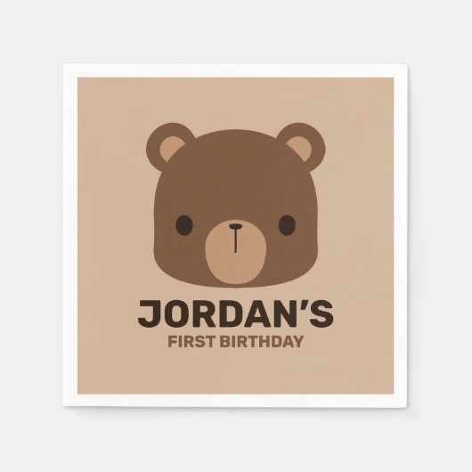 Serviette En Papier Petit ours Brown mignon avec nom personnalisé (Devant)