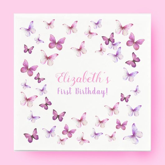Serviette En Papier Petit Papillon premier anniversaire bébé fille