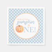 Serviette En Papier Petit pastel Citrouille bleu plaid premier anniver (Devant)