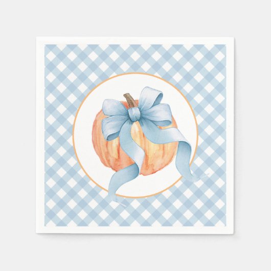 Serviette En Papier Petit pastel Citrouille bleu plaid premier anniver (Devant)