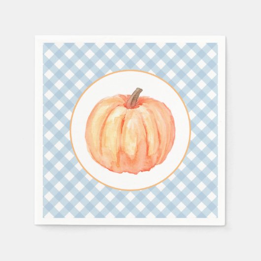 Serviette En Papier Petit pastel Citrouille bleu plaid premier anniver (Devant)
