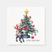 Serviette En Papier Petit renne Cyberpunk avec sapin de Noël (Devant)