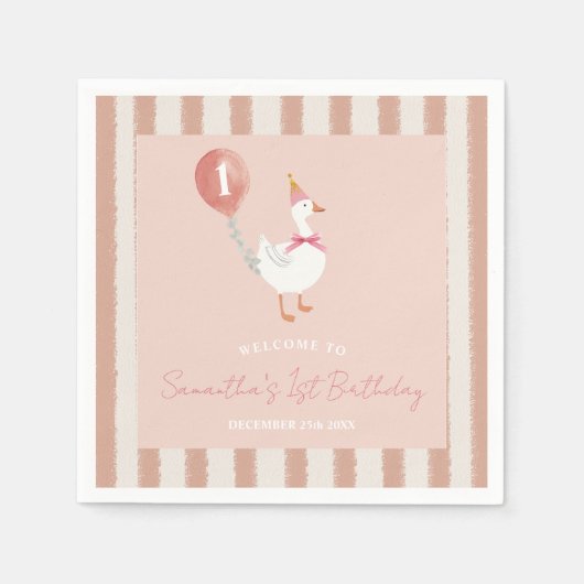 Serviette En Papier Petit Silencieux Oie rose Balloon Papier d'anniver (Devant)