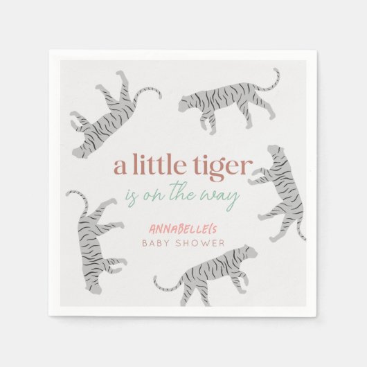 Serviette En Papier Petit Tiger Baby shower gris moderne (Devant)