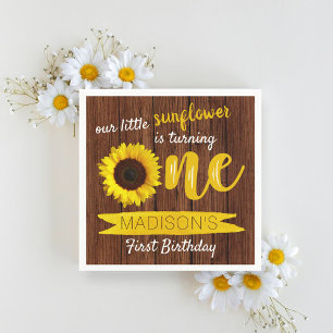Serviette En Papier Petit tournesol Bois rustique 1er anniversaire