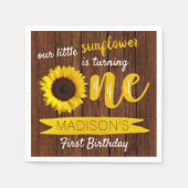 Serviette En Papier Petit tournesol Bois rustique 1er anniversaire (Devant)