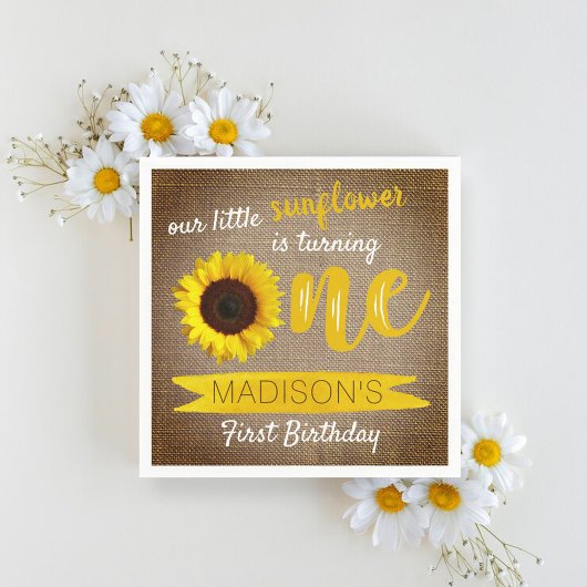 Serviette En Papier Petit tournesol Rustique Burlap 1er anniversaire