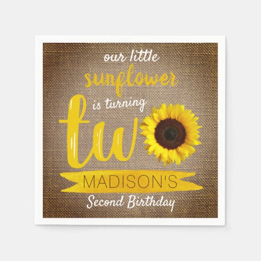 Serviette En Papier Petit tournesol Rustique Burlap 2e anniversaire (Devant)