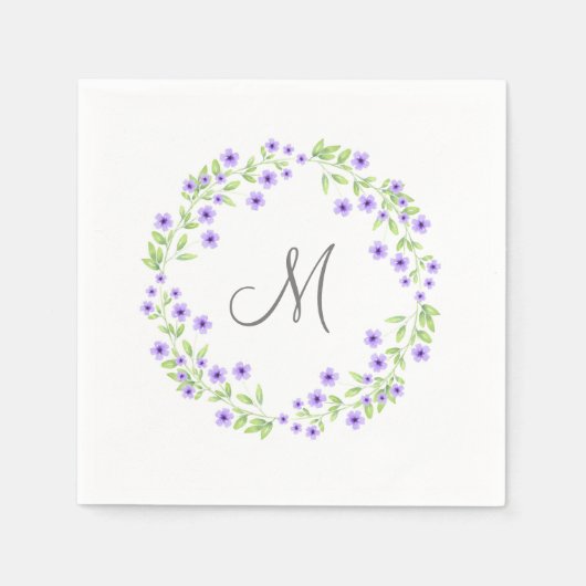 Serviette En Papier Petite aquarelle violette fleurit couronne (Devant)