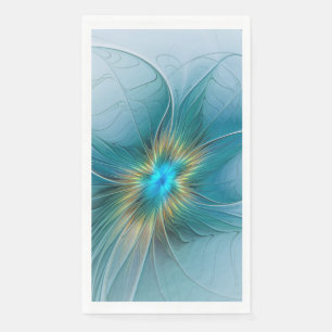 Serviette En Papier Petite Beauté Moderne Fleur d'Art Fractal Bleu Or