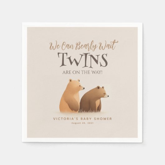Serviette En Papier Petite bébé ours Jumeaux Baby shower Brown (Devant)