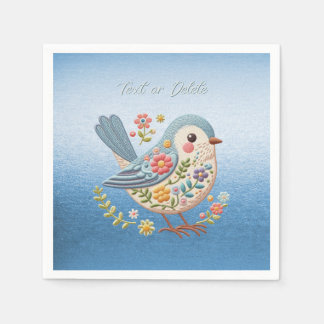 Serviette En Papier Petite Broderie Florale d'oiseaux serviettes bleue